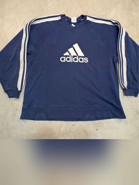 VTG 90s Adidas Men's L Navy Blue Logo Crewneck Sweatshirt Flaws